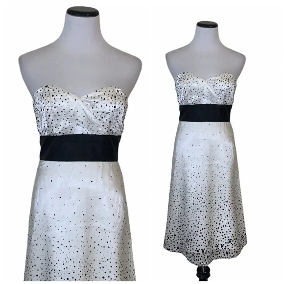 White House Black Market black & white dotted strapless cocktail dress size 0 - Picture 1 of 7
